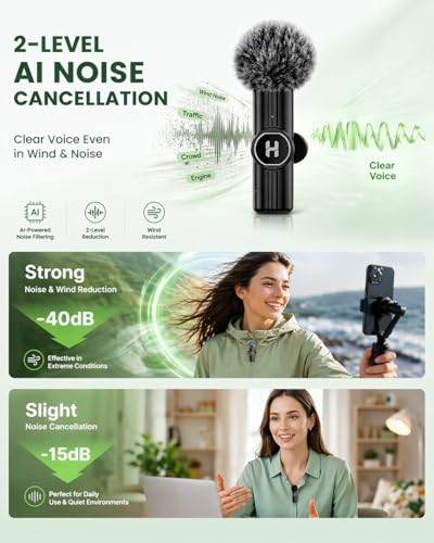 Wireless Lavalier Microphone for iPhone, Android & iPad, Mini Clip on Mic with AI Noise Cancellation, Plug & Play USB C & Lightning Lapel Microphones for Video Recording, TikTok, YouTube, Vlog - color: Black, size: Without Charging Case