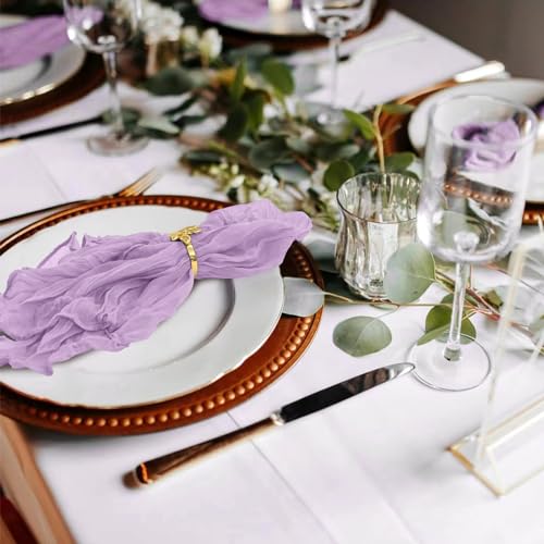 Gauze Cheesecloth Napkins Set of 42, 20 x 20 Inch Rustic Boho Dinner Napkins Wrinkled Rustic Linen Napkins for Wedding,Dinner,Family Everyday Use/Parties(Light Purple) - color: Light Purple, size: 20" x 20" (Set of 42)