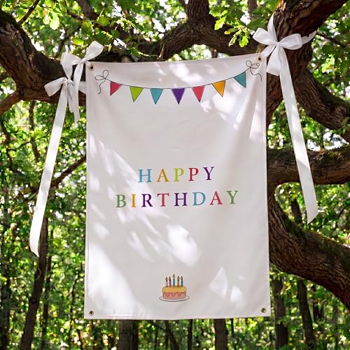 Oudain 29x39 Inch Happy Birthday Burlap Banner, Fabric Party Decorations Backdrop, Boho Rustic Photo Props Sign with Hanging String for Birthday Party Indoor Outdoor Yard Wall Decor, Style 2 - size: 29x39 Inch, style: Happy Birthday 2