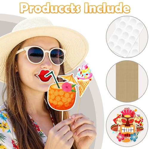 Hawaiian Party Decorations, Kaluofan 30PCS Hawaii Photo Booth Props, Beach Party Photo Booth, Hawaiian Beach Pool Birthday Party Decorations Selfie Props