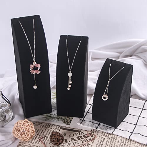 3Pcs/Set Necklace Holder Organizer Velvet Jewelry Display Stand For Selling Pandent Chain Necklace Rack for Show (Black Velvet) - color: Black Velvet