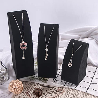 3Pcs/Set Necklace Holder Organizer Velvet Jewelry Display Stand For Selling Pandent Chain Necklace Rack for Show (Black Velvet) - color: Black Velvet