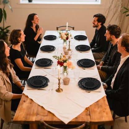 U-QE 60 Pcs Black Plastic Plates for Party – Black Plastic Disposable Heavy Duty – Include 30 10.25" Dinner & 30 7.25" Dessert Plate - Perfect for Parties, Weddings - color: Black
