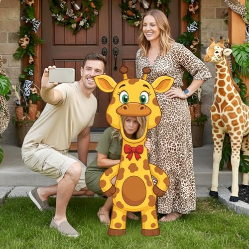 Capoda Jungle Safari Face in a Hole Photo Booth Props Life Size Safari Animal Stand Up Cardboard Cutout Jungle Photography Decor for Zoo Animal Lion Giraffe Theme Birthday Supplies (Giraffe) - style: Giraffe