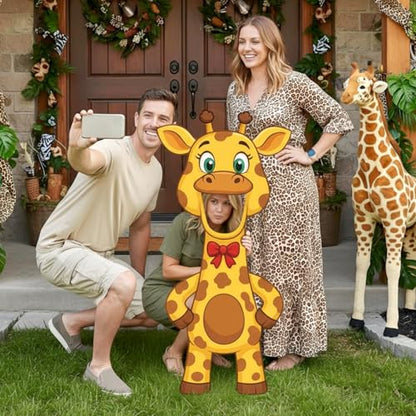Capoda Jungle Safari Face in a Hole Photo Booth Props Life Size Safari Animal Stand Up Cardboard Cutout Jungle Photography Decor for Zoo Animal Lion Giraffe Theme Birthday Supplies (Giraffe) - style: Giraffe