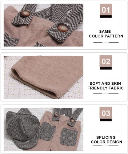 Ylsteed Newborn Boy Photoshoot Outfits 2Pcs Baby Photography Outfits Girl Baby Photography Props Newborn Gentleman Suit Photography Boy Suspender Pants with Beret 9-12lbs/0-3 Months (Coffee) - color: Coffee