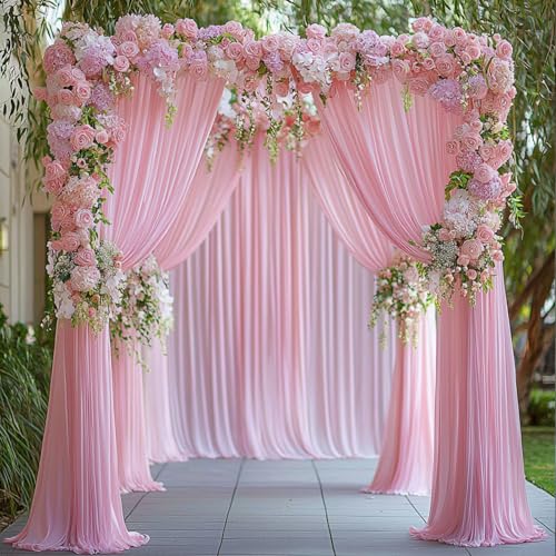 20ftx12ft Baby Pink Backdrop Curtains for Wedding-Wrinkle Free Backdrops Curtain Drapes Fabric Decorations Photo Back Drop Cloth for Baby Shower Photography Stage Reception 4Panels 12ft(H) x 5ft(W) - color: pink, size: W5' x H12'(4 panels)
