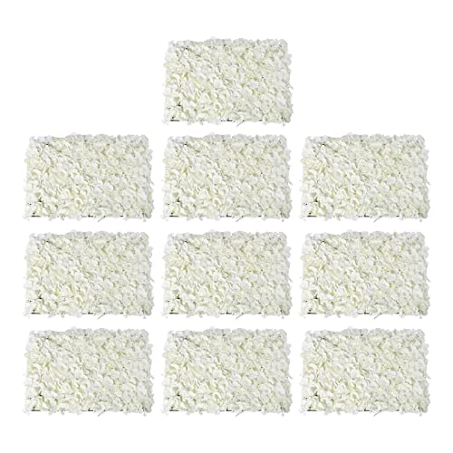 LOYALHEARTDY 10 PCS Artificial Flower Wall Panel 24" x 16" Faux Flowers Wall Decoration Miky-White Hydrangea Flower Panels Wall for Home Party Wedding Christmas Festival Photo Backgdrop Decor - color: 10pcs, Milky-white
