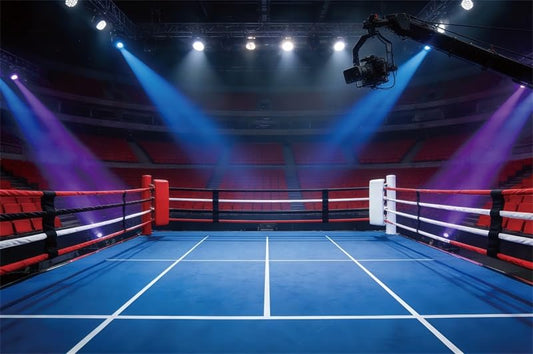 5x3ft Boxing Ring Backdrop Blue Arena Red White Ropes Stadium Lights Sports Photography Background for Boxing Match Boys Birthday Party Sports Event Decor Photo Booth Props Polyester - color: Blue-1, size: 5x3ft