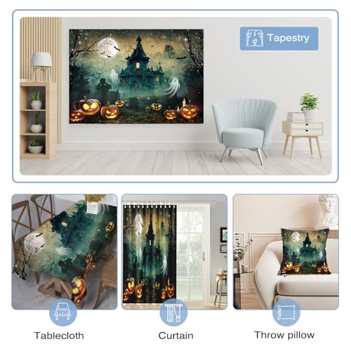 Mocsicka Halloween Backdrop 7x5ft Scary Castle Haunted House Graveyard Wall Backdrop for Photography Bat Horror Moon Night Party Decorations Banner Photo Booth Props - size: 7x5ft