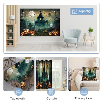 Mocsicka Halloween Backdrop 7x5ft Scary Castle Haunted House Graveyard Wall Backdrop for Photography Bat Horror Moon Night Party Decorations Banner Photo Booth Props - size: 7x5ft