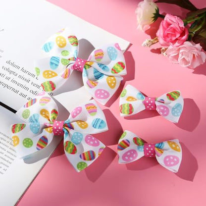 4Pcs Easter Egg Hair Bows Baby Toddler Girls Ribbon Alligator Clips Cute Hair Accessories
