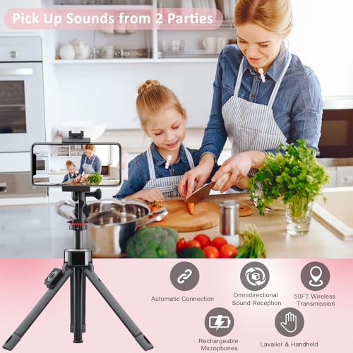MAYBESTA Mini Wireless Lavalier Microphone for iPhone, iPad, Android - Bluetooth Lapel Phone Microphones for YouTube Video Recording - Clip on Lav Mic for Interview Podcast Vlog(Pink) - color: Pink