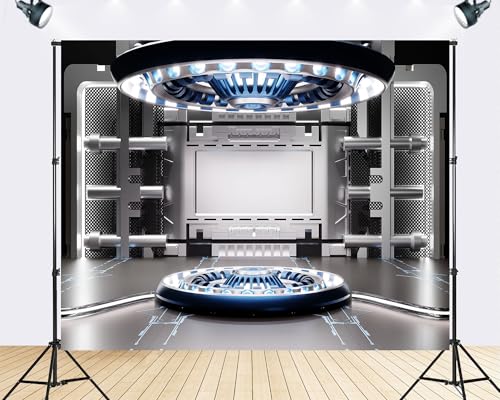 Trykid 9x6ft Futuristic White Neon Podium Backdrop Cyberpunk Glowing Stage Photography Background Product Display Gaming Streamer Party Decoration Tapestry Photo Booth Prop Fabric - size: 9x6ft