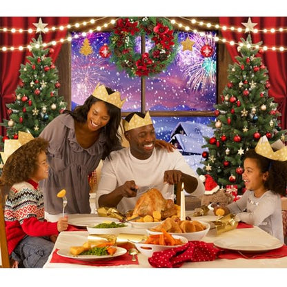 Christmas Backdrop - 10x8ft Winter Snowy Window Merry Christmas Photo Backdrop with Xmas Tree, Gifts, Eve Background, Festival Party Decorations Banner Props - color: NSW13498