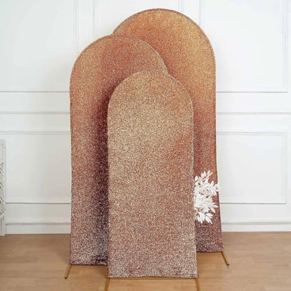 Efavormart 5ft Shiny Antique Gold Spandex Fit Round Top Backdrop Frame Stand Cover, 2-Sided Metallic Sparkly Wedding Arch Cover - color: Antique, size: 5 FT