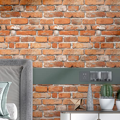 Faux Brick Peel and Stick Wallpaper 17.7" x 78.7" Contact Paper for Cabinets 3D Brick Wall Backdrop Self-Adhesive Wallpaper Red Bricky Textured Vintage Removable Wall paper for Fireplace Kitchen Vinyl - size: 17.7" x 78.8"
