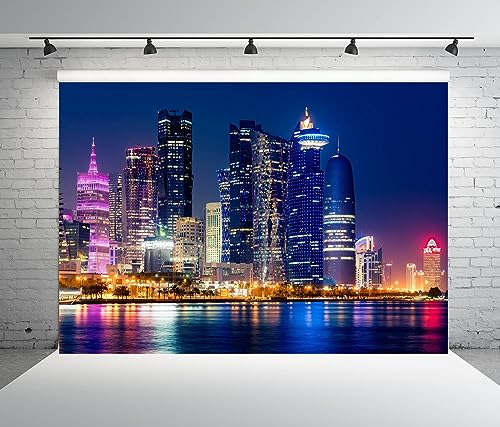 BELECO 9x6ft Fabric City Night Backdrop Modern Luxury Buildings Skyline and Skyscrapers Urban Cityscape Background Backdrop Home Decor Photo Booth Studio Props - size: 9x6FT