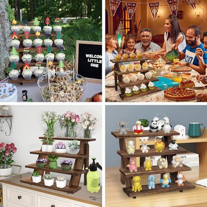 Wooden Cupcake Stand - 4 Tier Cupcake Display Stand, Rustic Tiered Display Stand, Tool Free Installation Cupcake Stand for Baby Shower Decorations Birthday Party Supplies