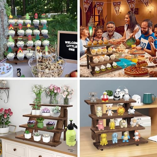 2Pcs Wooden Cupcake Stand - 4 Tier Cupcake Display Stand, Rustic Tiered Display Stand, Tool Free Installation Cupcake Stand for Birthday Party Decoration Supplies
