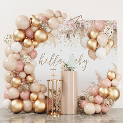 Mocsicka Boho Hello Baby Theme Backdrop Boho Chic Pink Flowers Baby Shower Background Girls Welcome Oh Sweet Baby Party Cake Table Decorations Photo Booth (10x7ft) - size: 10x7ft
