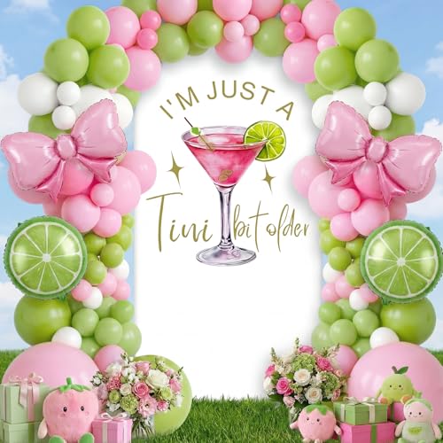 I'm Just a Tini Bit Older Arch Backdrop Cover 6.6ft Spandex Stretchy Covers Pink Bow for Espresso Martini Party Decorations Birthday Bachelorette Anniversary Classy Cocktail Party