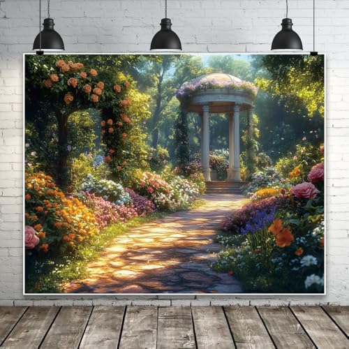 Spring Garden Backdrop 10x8ft Flower Butterfly Wonderland Forest Oil Paint Photography Backdrop Vintage Architecture Background Wedding Birthday Party Decor Photo Studio Props