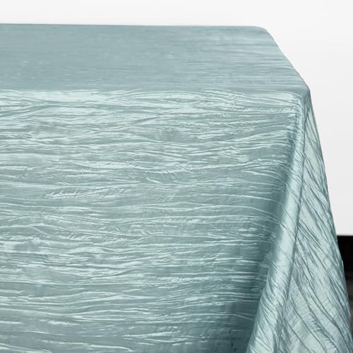 YOUR CHAIR COVERS - 90 x 132 inch Rectangular Crinkle Taffeta Tablecloth - Dusty Blue, Rectangle Table Linens for 6 ft Rectangular Tables, Wedding Crushed Table Cloth - color: Dusty Blue, size: 132" x 90" (Rectangular)