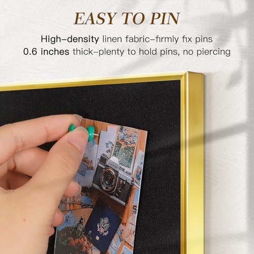 Black Bulletin Board with Linen, 36"x24", Cork Boards for Walls with Gold Aluminum Frame, Hanging Pin Board Vision Board for Home Office Kitchen Room Decor, 10 Push Pins - color: Black Linen, size: 36"x24"