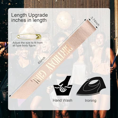 CIEHER Rose Gold Sash for Women Girls - Birthday Queen Sash for 10th, 13th, 16th, 18th, 21st, 30th, 40th, 50th, 60th Birthdays - color: Rose Gold 1