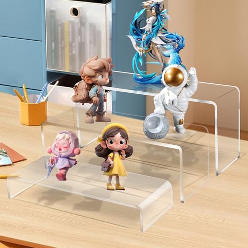 Jusalpha 3 PC Large Clear Acrylic Riser Set, Acrylic Display Risers Shelf Showcase Fixtures for Jewelry, Display Stand for Amiibo Funko POP Figures, Cupcakes, Food Display,10 x 3.9 x 3.9 in (1)