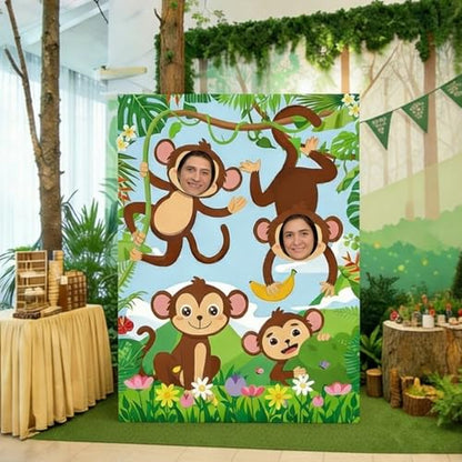 Capoda Large Monkeys Photo Props Backdrop Decorations Jungle Safari Monkey Selfie Frame Cardboard Decor Animal Print Photography Background for Birthday Baby Shower Party Supplies - style: Monkey