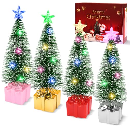 Mini Christmas Tree with Lights, 4 Pack Tabletop Christmas Tree with Lights for Christmas Decorations Indoor Xmas Holiday Party, Christmas Centerpieces for Tables New Year Decoration - color: 4 Pack