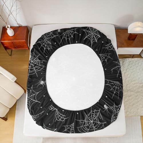 Feelyou Happy Halloween Bed Sheets Set Full Size Black Gray Cobweb Deep Pocket Fitted Sheet Spider Bedding Sets Soft Bed Set 4Pcs with 2 Pillow Cases - color: Black and Gray, size: Full