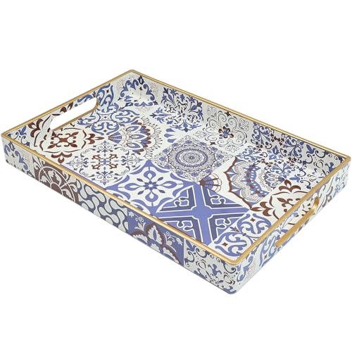 Spsyrine Bathroom Vanity Tray with Handles for Dresser Tops, Countertop, Perfume Decorative Tray, 11.8” * 7.87” *1.37” C1 - color: Multi 1
