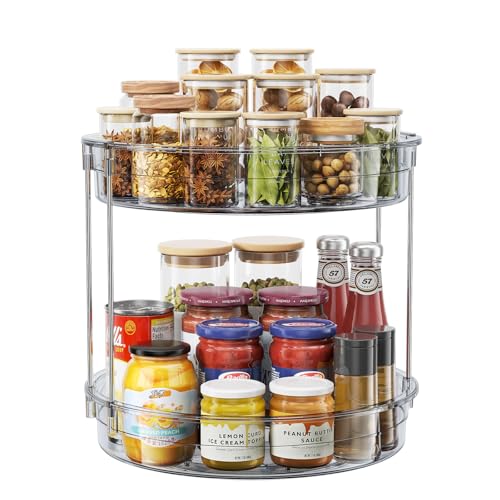 LAMU 12 inch 2 Tier Lazy Susan Turntable Organizer Rotating Spice Rack Organization for Cabinet, Kitchen, Pantry, Countertop, Bathroom, Vanity, Medicine Cabinet Organizer, Grey - color: Gray, size: 12in 1Pack High Edge