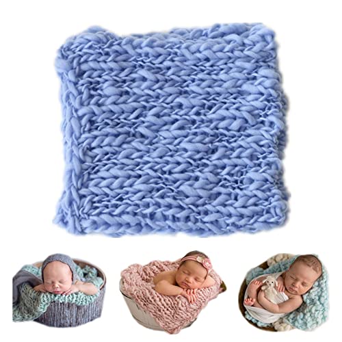 Coberllus Newborn Baby Photography Props Blanket Handmade Knitted Twist Wrap Posing Aid Backdrops for Boy Girls Photography Shoot - color: Blue