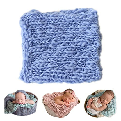 Coberllus Newborn Baby Photography Props Blanket Handmade Knitted Twist Wrap Posing Aid Backdrops for Boy Girls Photography Shoot - color: Blue