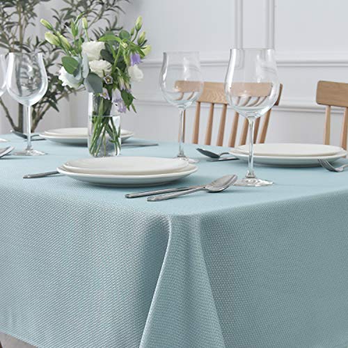 maxmill Jacquard Square Tablecloth Stain Resistant Spillproof Wrinkle Free Washable Soft Table Cloth, Decorative Fabric Table Cover for Dining Room, Indoor and Outdoor Use, 52 x 52 Inch, Dusty Blue - color: Nova Dusty Blue, size: 52" x 52" (Square)