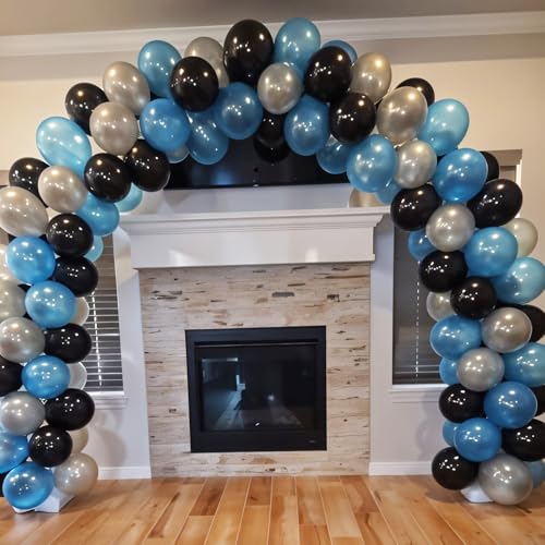 Blue and Black Balloons,12 Inch Dark Blue and Silver Black Pearl Light Blue Balloons for Boys Birthday Party Decorations Baby Shower Graduations Celebrations Backdrop Supplies - color: Blue Black Silver