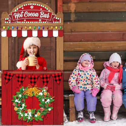 Christmas Theme Party Decorations Hot Cocoa Bar Photography Studio Props Hot Cocoa Bar Theme Photo Booth Props Hanging Backdrop Banner for Kids Family Photo Booth Winter Xmas Holiday Party Supplies