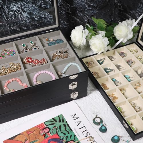 Stratalife Jewelry Organizer Earring Holder Jewelry Tray Earring Storage Organizer Display Rock Collection Box Jewelry Storage For Women Girls 30 Grid (Gray Black) - color: Gray-Black, size: 30 Grid