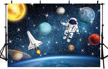 AIBIIN 8x6ft Outer Space Photo Backdrop Universe Planet Star Galaxy Astronaut Rocket Photography Background Kids Boy Birthday Party Decorations Banner Photo Props - size: 8x6ft