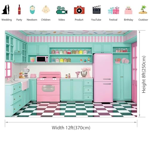 Renaiss Fabric Kitchen Backdrop 12x8ft Baking Cooking Party Wall Background Kitchen Interior Scene Photography Backdrops for Girls Kids Video Shooting Photo Studio Props - size: 12Wx8H FT