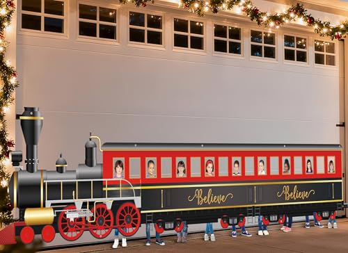 Christmas Express Train Party Decoration 13 x 3 ft Large Vintage Believe Train Photo Prop Selfie Frame Xmas Backdrop Banner Railroad Party Photo Booth Frame for Kids Holiday Birthday Party Supplies