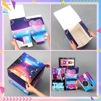 Amyhill 6 Pcs Large 70s Party Decorations Hip Hop Favor Set Paper Party Boxes Novelty Disco Theme Decoration for Retro 1970s 1980s 1990s Theme Birthday Neon Disco Music Supplies - style: 70s