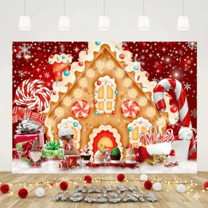 Ticuenicoa Christmas Gingerbread House Backdrop for Photography 5x3ft Winter Merry Xmas Snow Scene Lollipop Red Candyland Background Santa Baby Shower Birthday Party Decorations Photo Studio Props - size: 5x3ft