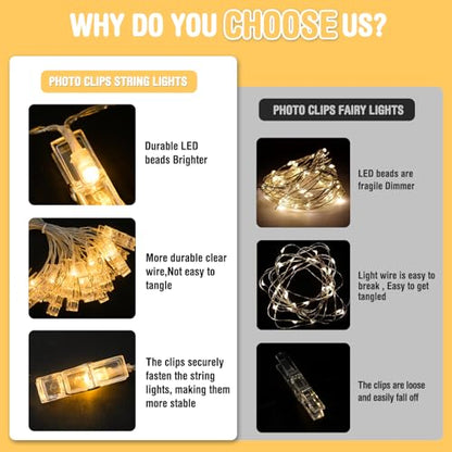 JMEXSUSS 20.8FT 40 LED Photo Clip String Lights with 40 Clips, Teen Girl Gifts Trendy Stuff-Pictures Light for Wall, Battery Operated Fairy Lights for 13 Year Old Girl Room Bedroom Dorm Decor