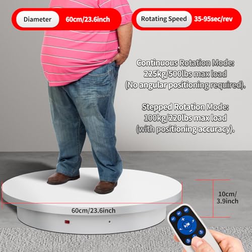 23.6In Remote Large Motorized electric turntable Rotating platform Photography Turntable Motorized lazy susan Base giratoria para for Photography,3D Scanner,Heavy duty display(Load Range:220~500lbs) - size: 23.6inch/White/500Lbs Load