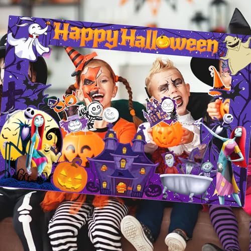 Halloween Photo Booth Props Kit, 16PCS Photo Props & Selfie Frame Halloween Party Decoration Supplies Dress Up Party Costumes Accessories for Photoshoot Selfie Props (Orange)